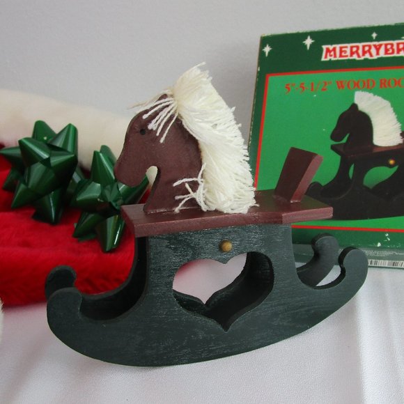 VTG Merry Brite Wood Rocking Horse Christmas Decor - Picture 3 of 10
